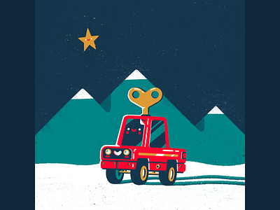 Clockwork Toy Car - Christmas Cards 2022 - 2 of 5 car cards christmas christmas cards clockwork etsy greetings cards happy holidays illustration mountains procreate retro snow star toy toy car vintage wind up winter xmas
