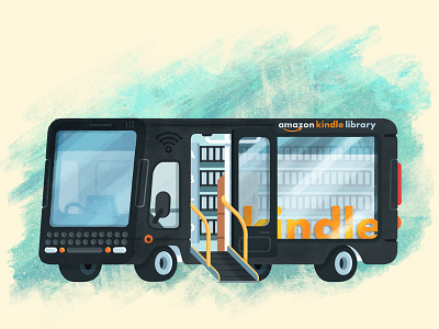 Modern Mobile Library amazon books design illustration illustrations kindle library mobile library procreate reading transport