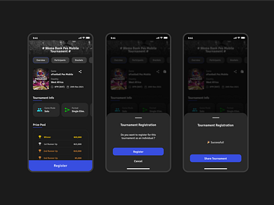 Gaming: Mobiele Tournament Registration design game gaming join mobile app participate register tournament