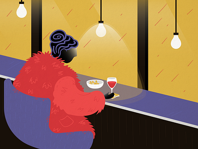 The rich lady bar character design fur illustration windows wine