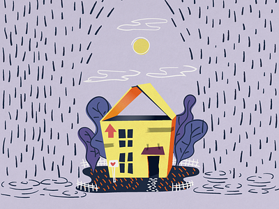 Sunny Days cardboard box changes home house illustration metaphor moving rain seasons