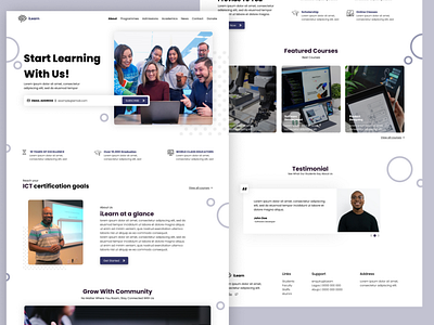 Landing page for a fictional institution