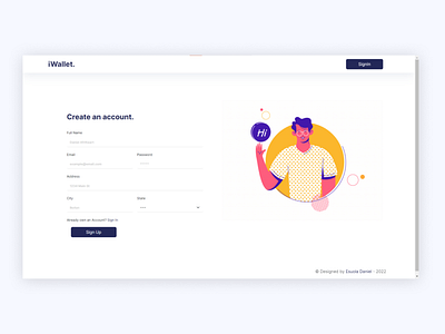 Sign up page for iWallet app branding design graphic design illustration typography ui uiux ux