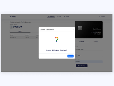 Transaction confirmation Page for fintech app