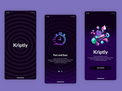 Onboarding screens for Kriptly 3d app branding design graphic design illustration typography ui uiux ux