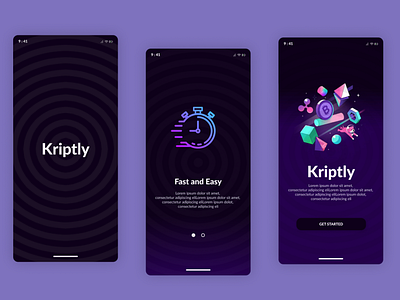 Onboarding screens for Kriptly