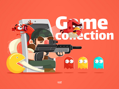 Game collection 2d branding character collage collection design flat illustration typography ui ux vector web