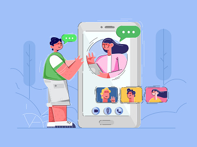 Calling & Video Chatting 2d 3d app branding character chat chat app color flat illustration ui ux vector video call web