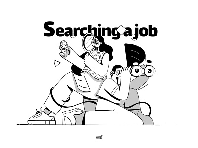 Searching a job 2d 3d app banner ads banner design black white branding character design flat illustration job searching ui ux vector web