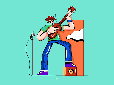 Music 2d app application branding character color design flat guitar illustration music music app ui ux vector web web banner