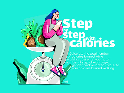 Step by Step with calories 2d 2d art app application branding calories character color flat health health app illustration ui ux vector vector illustration vectors web