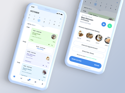 Mobile app for Cats Grooming specialists app booking calendar cat design ios iphone x mobile schedule ui ux