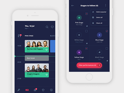 Festival schedule app app calendar concept concert dark design festival mobile music schedule ui ux