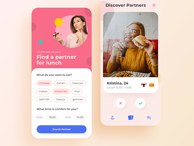Eat Together app card clean color concept design eat food form friends ios iphone x lunch minimal mobile search social tinder ui ux