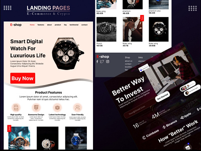 Landing pages for E-commerce & Crypto app branding design graphic design illustration logo typography ui ux vector