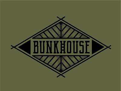 Bunkhouse badge brand cabin emblem identity rustic stipple