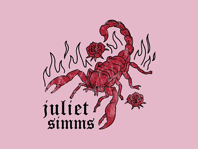 Juliet Simms apparel apparel design band band merch blackletter clothing design fire illustration juliet simms longsleeve merch pink rose scorpion singer texture vector