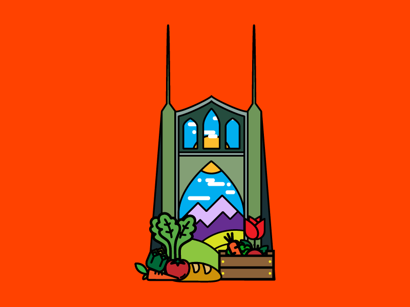 The Bounty of St. Johns monoline pnw pdx illustration food bridge oregon portland st. johns