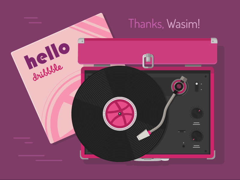 Hello Dribbble! dribbble hello pink player vinyl