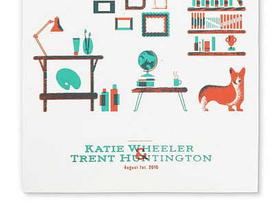 Katie2 corgie flat globe illustration screen print table texture trophie type wood