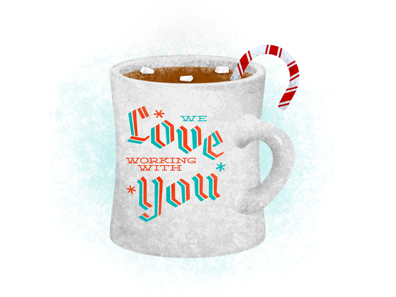 Mug for people we work with candy cane christmas cocoa cozy cute flat holiday holiday cards hot illustration marshmallow mid century modern modernism mug texture type typography winter