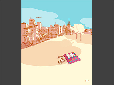 Book In The City, third version... book city illustration park reader reading summer towel