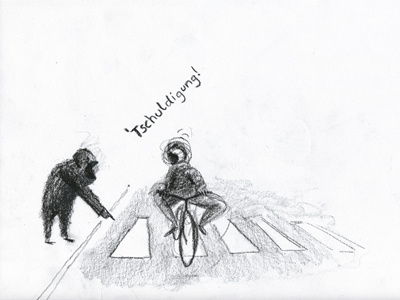 "Sorry" bicycle cartoon city drawing illustration urban
