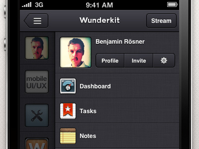 Wunderkit iPhone App - Sidebar Workspace