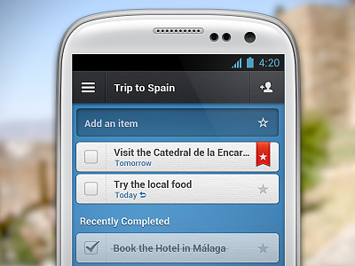 Wunderlist 2 for Android android app blue interface item organize ribbon star task todo trip ui wunderlist