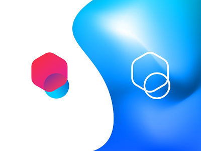 Interlinked Polygon/Pixel Logo brand identity branding gradient icon logo minimal modern red and blue