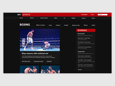 SkySports Boxing Landing Page design landing page ui