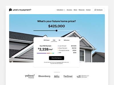 What's my Payment? calculators design estate homepage mortgage real site web