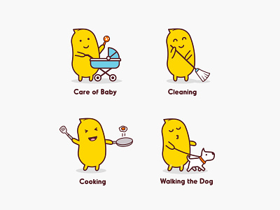 Mascot Design care of baby cleaning cooking emoji emotion illustration job mascot peanut walking the dog