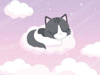 Dreamy Kitty cat character design clouds cute cute animal kawaii portrait ragdoll sleepy cat vector vectorart