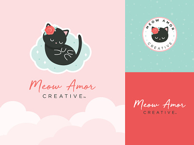 Meow Amor Creative badge brand refresh branding cat colors cute logo logodesign