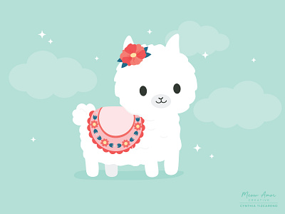 Llama animals character character design cute design floral illustration simple vector