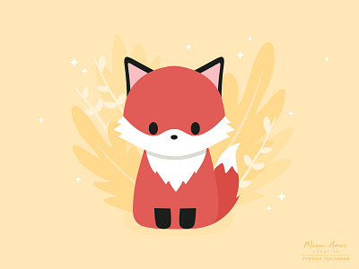 Fox animals character design cute design flat floral fox illustration red sweet vector