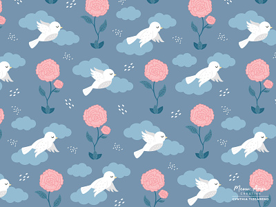 Birds and Blooms birds cute florals flowers illustration pattern art pattern design simple surface pattern textile pattern vector