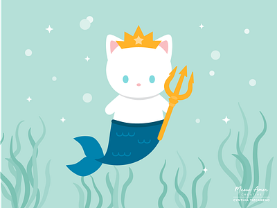 Mermaid Cat King animals cat cute design illustraion king mermaid purrmaid summer vector vectors