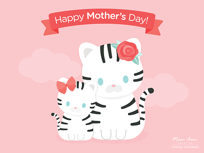 Mothers Day character cute cute animal cute art illustration mom mother mothersday snowtigers sweet tiger tigermom vector