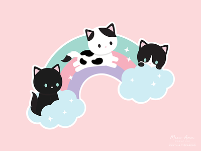 Rainbow Bridge Cats cats cute dreamy illustration rainbows sweet vector