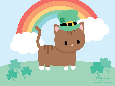 St Patricks Day cat clover cute illustration rainbow st patricks day