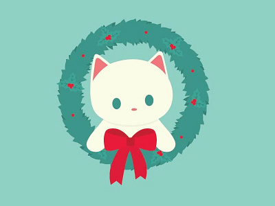 Wreath and Cat animals cat character design christmas cute design digital kitty simple vector wreath