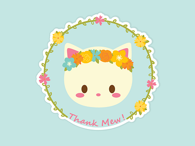 Thank Mew! cute design floral illustration kitty sticker sticker mule thank you