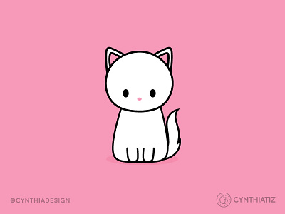 Whtie Cat cat cute flat fluffy illustration pink simple vector white