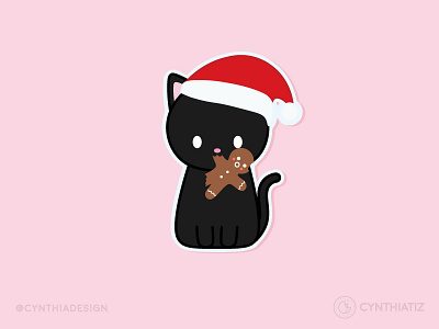 Giving Kitty black cat christmas cookies cute gingerbread illustration sharing simple sticker