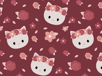 Cat and flowers Pattern cat cats cute floral flowers illustration monochromatic pattern seamless pattern sweet