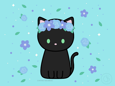 Cat Flower Crown blue cat cute floral flower crown illustration kawaii pattern vector