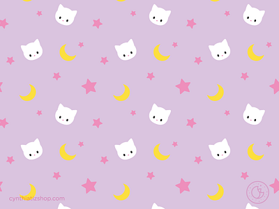 Cat moon and stars pattern