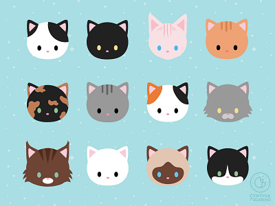 Cats cat breeds cats cute flatdesign illustration simple vector
